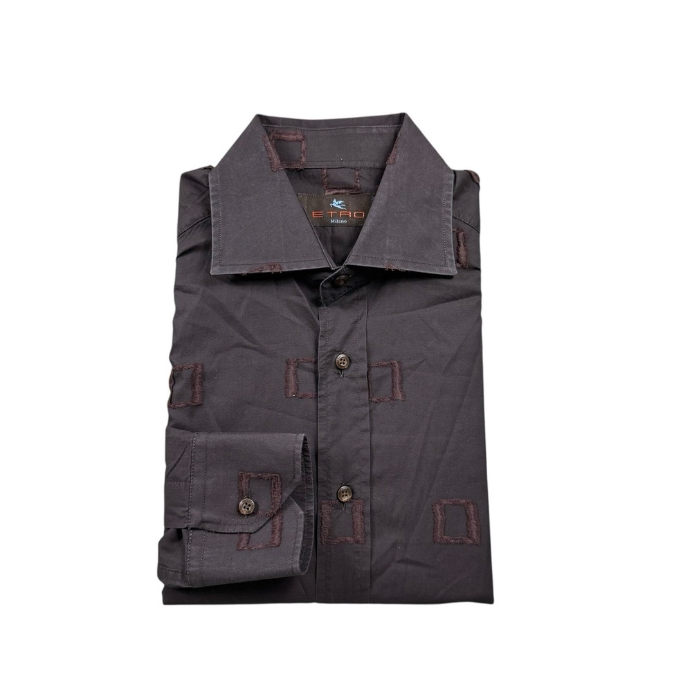 Etro Milano Oxblood Textured Cotton Mens LS Spread Collar Button Front Shirt 38